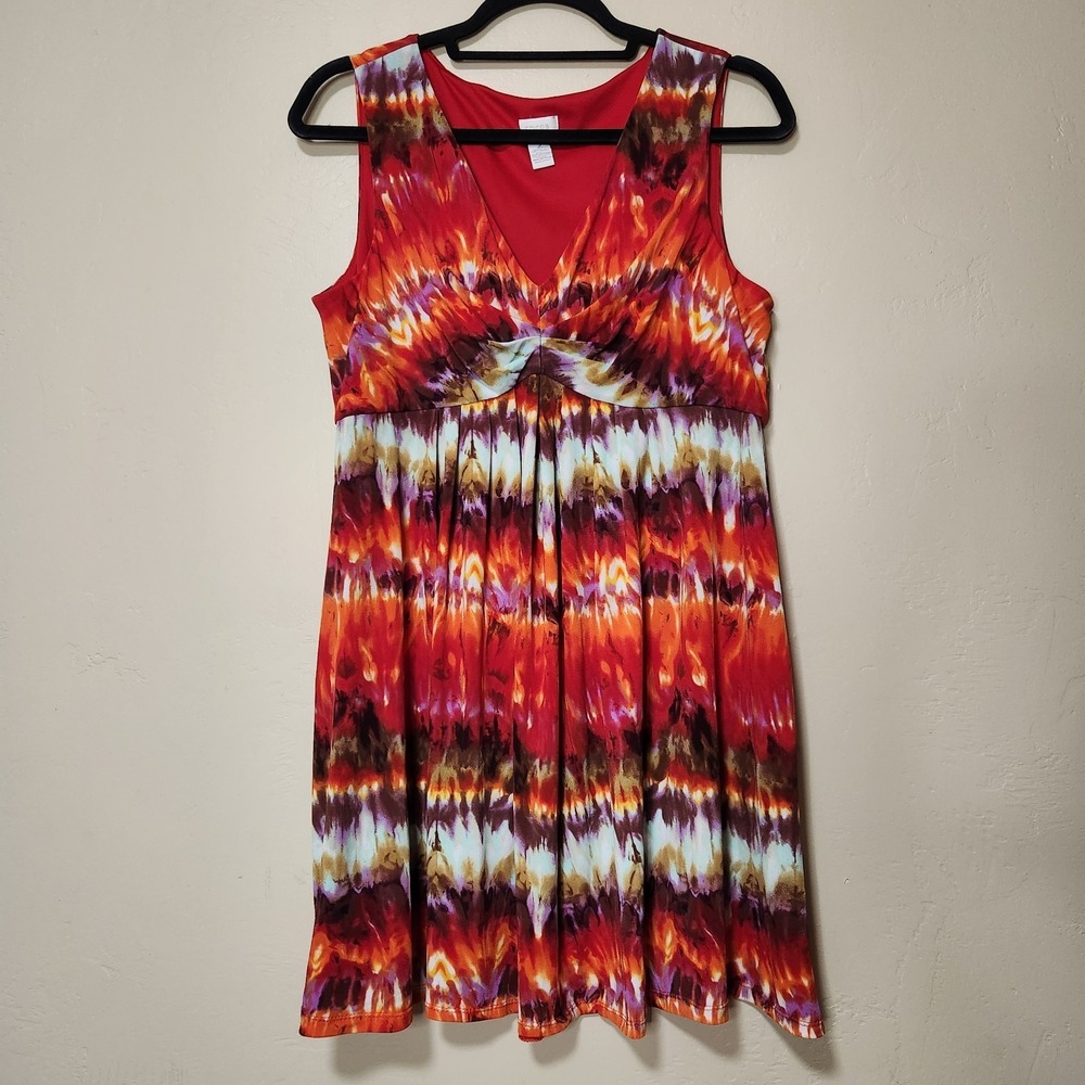 Chico's Sleeveless Blouse Tank Top Baby Doll Cut Tie Dye Pattern Size 2